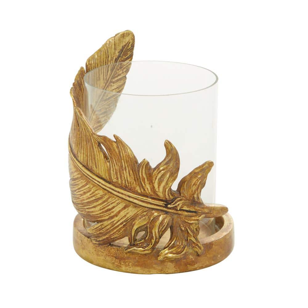 Elegant Winter Gold Glass Tabletop Hurricane Candle Lantern