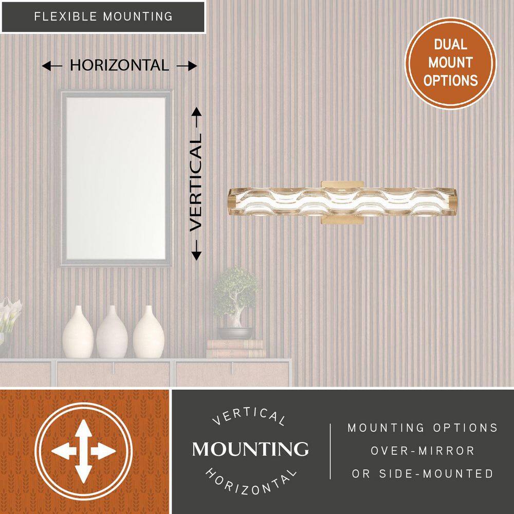 Marseille 24" Natural Brass LED Vanity Light with Sculpted Glass