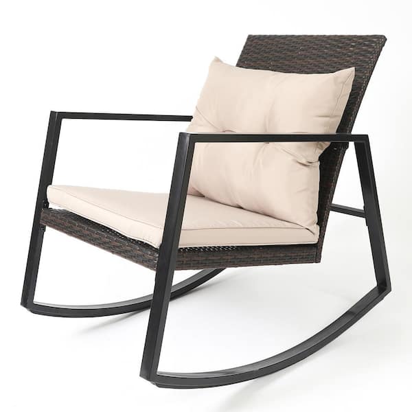 LuxenHome 3-Piece Metal and Wicker Rocker Patio Conversation Set