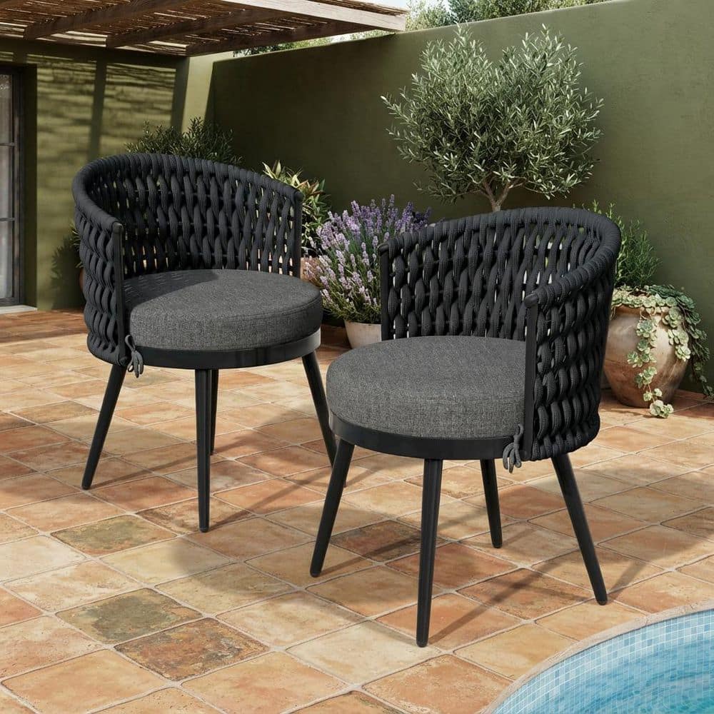 Dark Gray Outdoor Dining Chair with Gray Cushion Weather-Resistant Set of 2 price history on PriceWatchPro