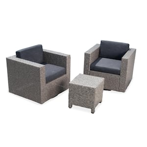 Puerta Mixed Black 3-Piece Metal Patio Conversation Seating Set with Dark Grey Cushions