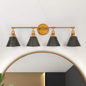 30.5 in. 4-Light Brushed Vintage Gold Powder Room Metal Bell Wall Sconce Classic Gray Bathroom Vanity Light