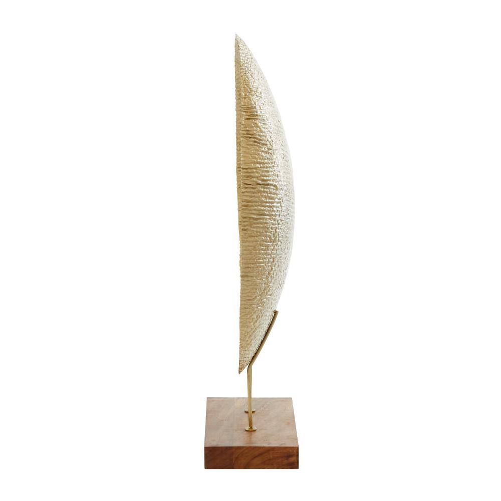 Gold Metal Geometric Plate Sculpture with Wood Stand