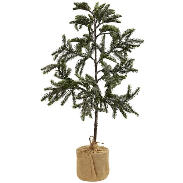 Nearly Natural 3 ft. Green Unlit Iced Pine Artificial Christmas Tree with Burlap Base