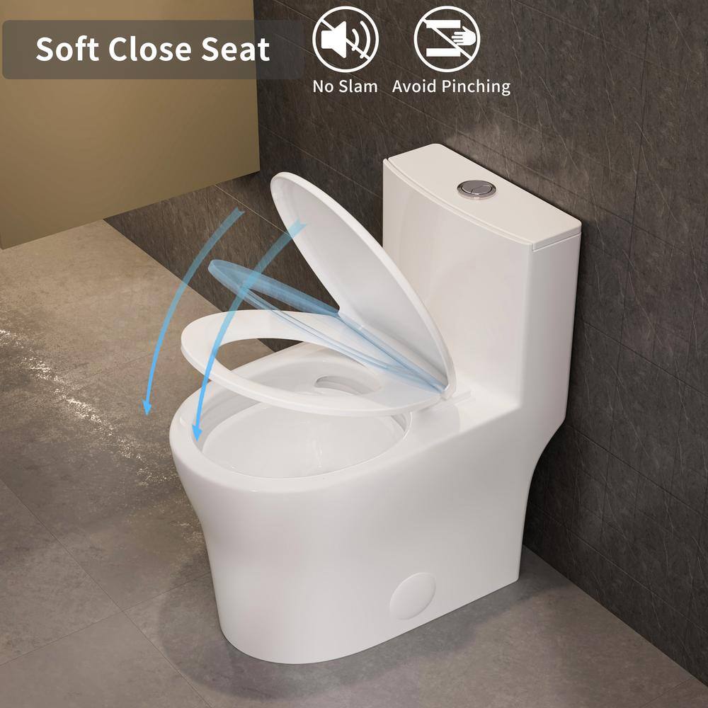 Gloss White Round One-Piece Dual Flush Toilet with Soft Close Seat