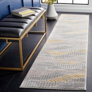 Skyler Collection Gray Beige/Gold 2 ft. x 9 ft. Abstract Stiped Runner Rug