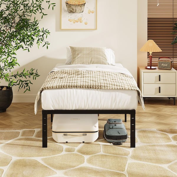 12 in. Black Metal Frame Twin Platform Bed No Box Spring Needed