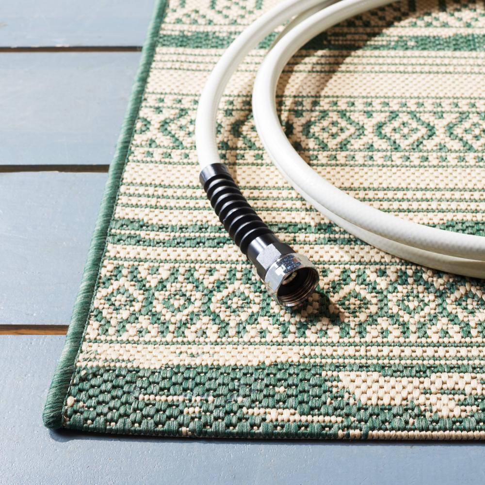 Safavieh Dark Green and Beige Rectangular Synthetic Outdoor Rug