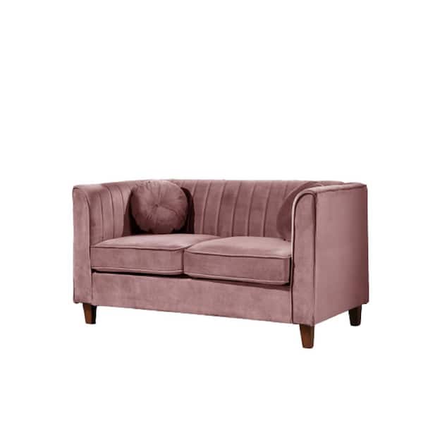 US Pride Furniture Lowery 55 in. Rose Velvet 2 Seats Chesterfield Loveseat with Square Arms