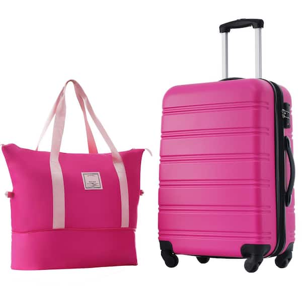 Merax 2-Piece Pink ABS Hardshell 24 in. Spinner Luggage Set with Travel Bag, TSA Lock, 3-Step Telescoping Handle