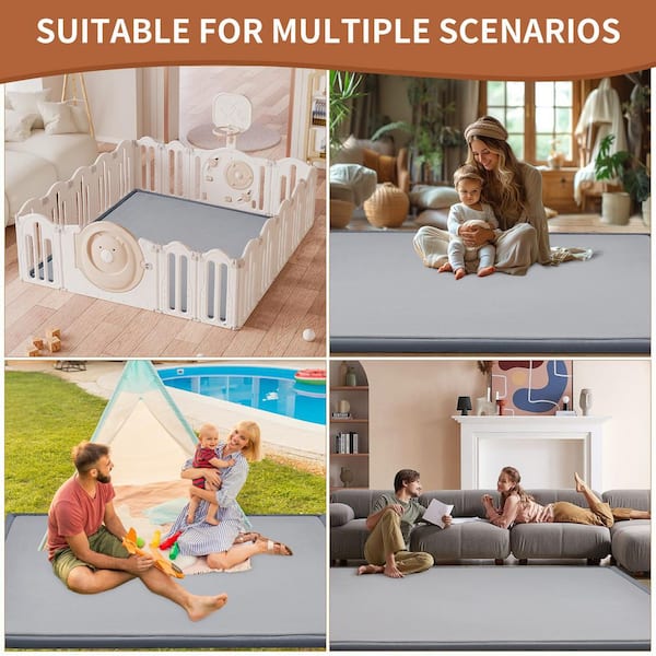 Baby Play Mat for Floor 4 ft. x 4 ft. Indoor Area Rug Memory Foam Baby Floor Mat Playpen Mat Cushioned Pads, Gray