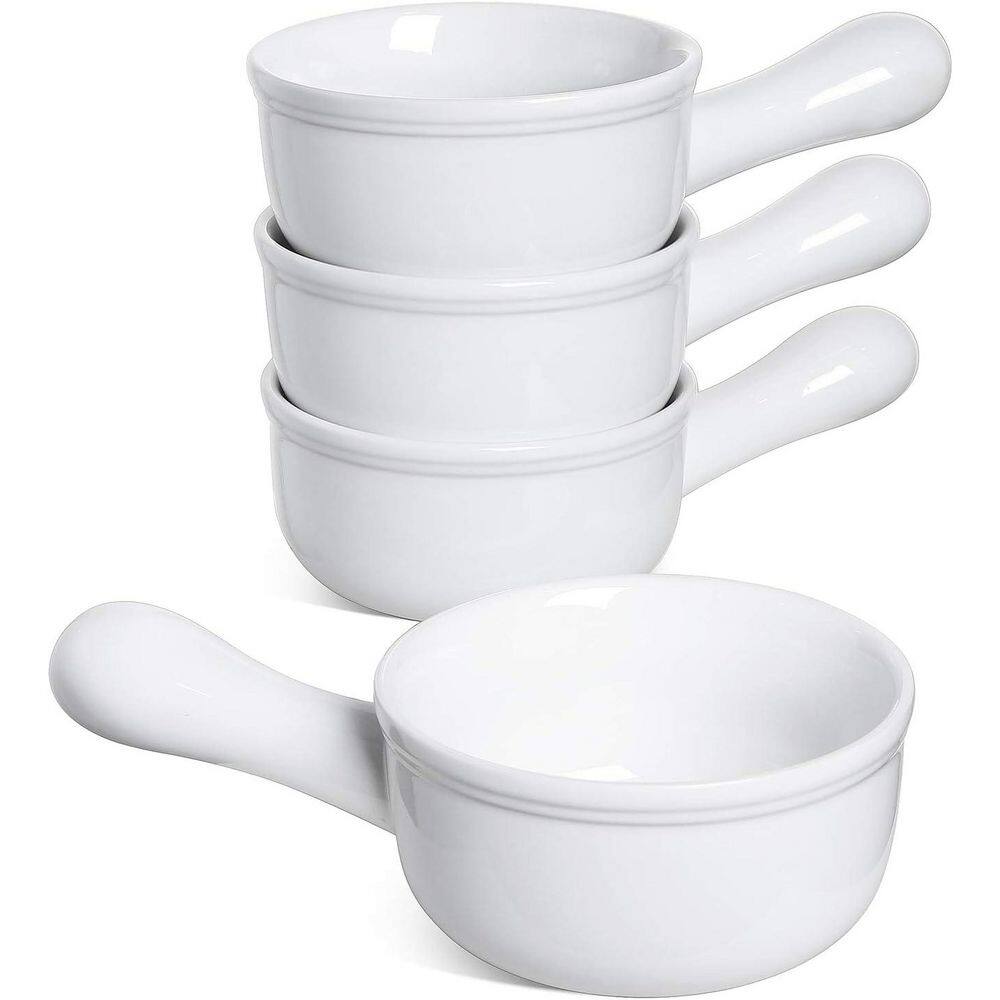 4 Piece White Ceramic Soup Bowls with Handle Set Oven Microwave Dishwasher Safe for French Onion Soup Stew price history on PriceWatchPro