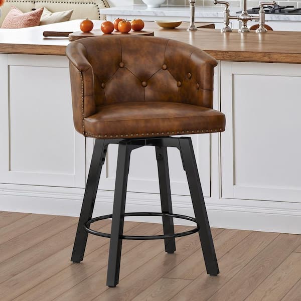 OrangeOne 36.22 in. QUIN Brown Faux Leather High-Back Counter
