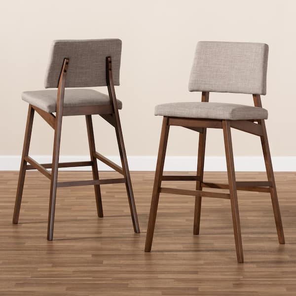 Baxton Studio Colton 42 in. Light Gray and Walnut Bar Stool Set