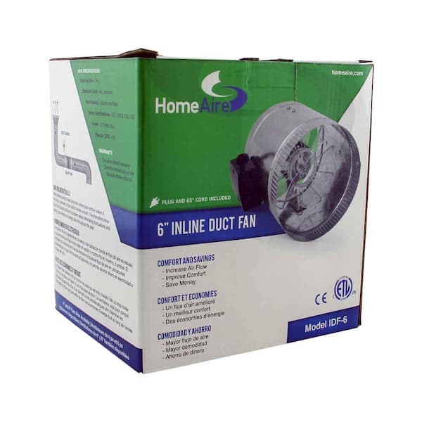 HomeAire Inline Duct Fan for use as Booster in Furnace Heating and Air Conditioning Systems 