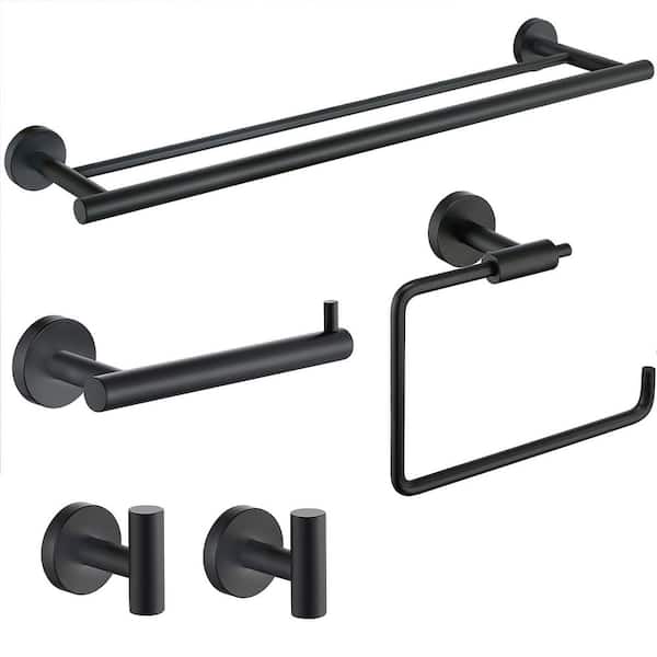 5-Piece Bath Hardware Set with Towel Bar Toilet Paper Holder Towel hook in Stainless Steel Matte Black