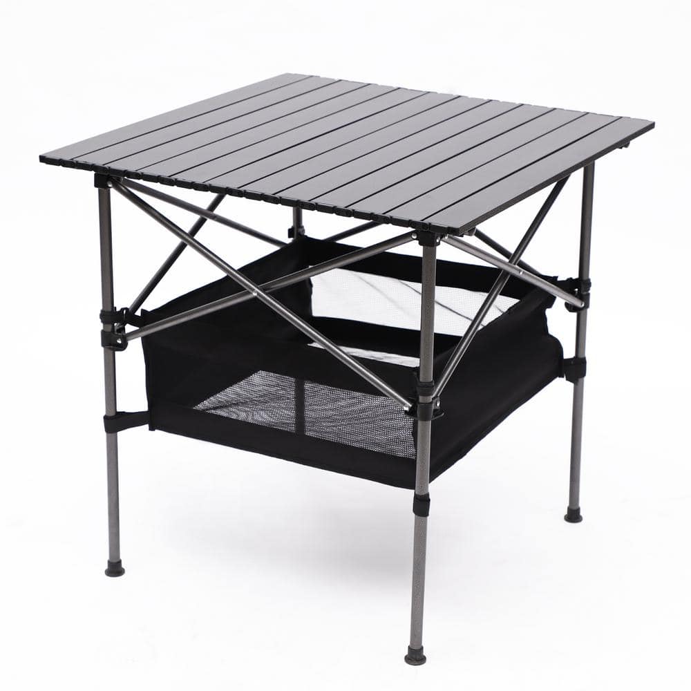 Black Aluminum Folding Square Outdoor Camping Table with Handbag