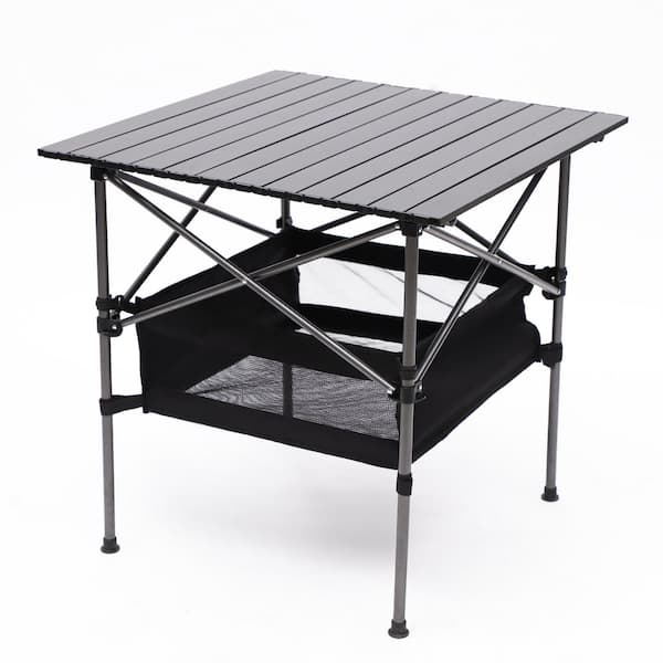 Unbranded Black Aluminum Folding Square Outdoor Camping Table with Handbag