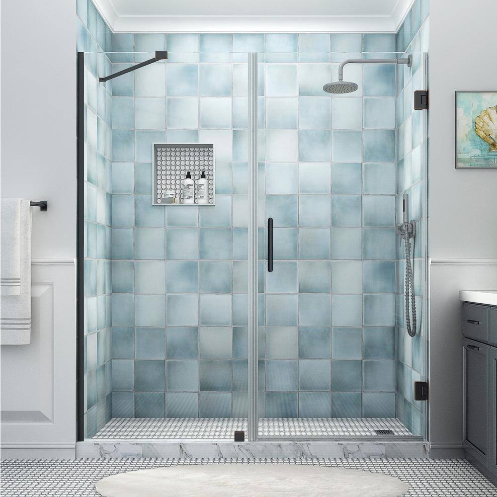 Belmore XL Frameless Hinged Shower Door with Clear Glass and Oil Rubbed Bronze Finish
