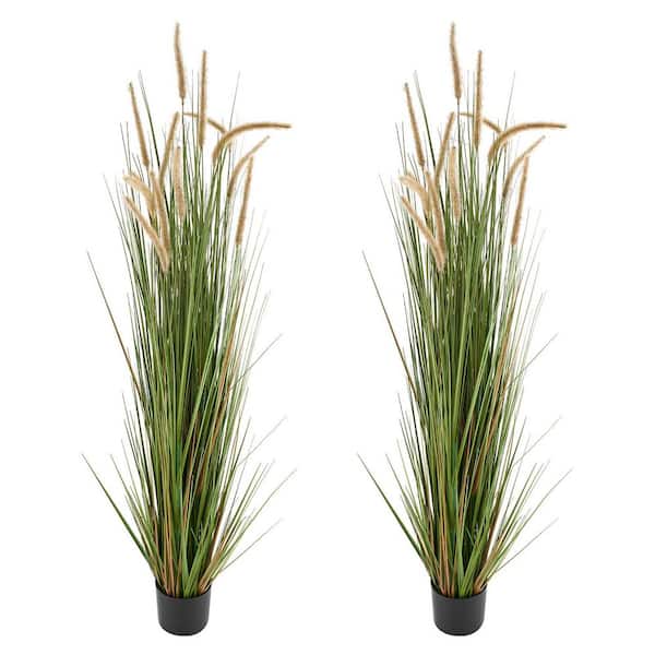 Artificial Grass Plant, 2 Pack 59 in. Horsetail Reed Grass in Pot, Premium PVC Faux Fake Greenery Shrubs Plant, Green