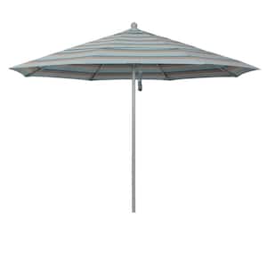 11 ft. Gray Woodgrain Aluminum Commercial Market Patio Umbrella FiberglassRibs and Pulley Lift in Gateway Mist Sunbrella