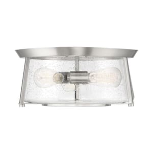 Dash 16 in. W x 6.75 in. H 3-Light Satin Nickel Flush Mount Ceiling Light with Clear Seeded Glass Shade