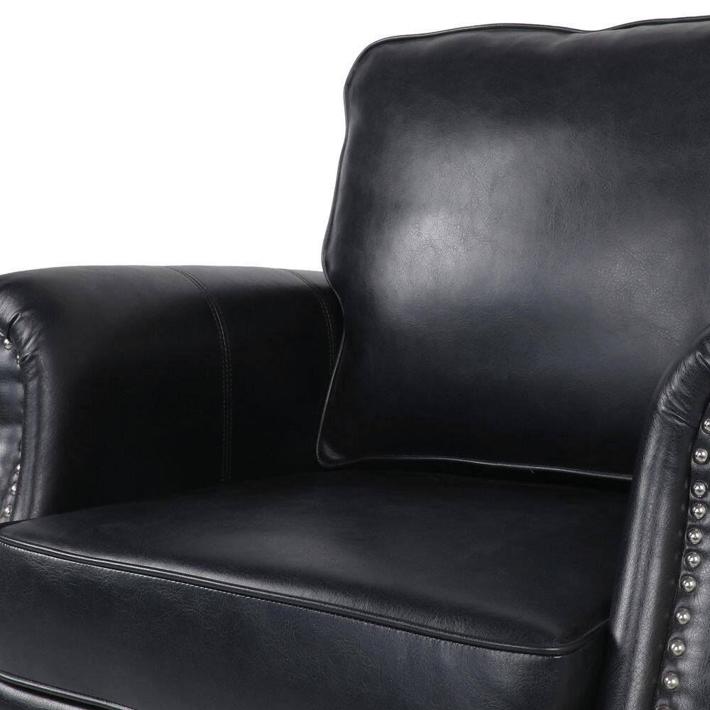 Midnight Black Faux Leather Club Chair with Dark Brown Birch Wood Legs