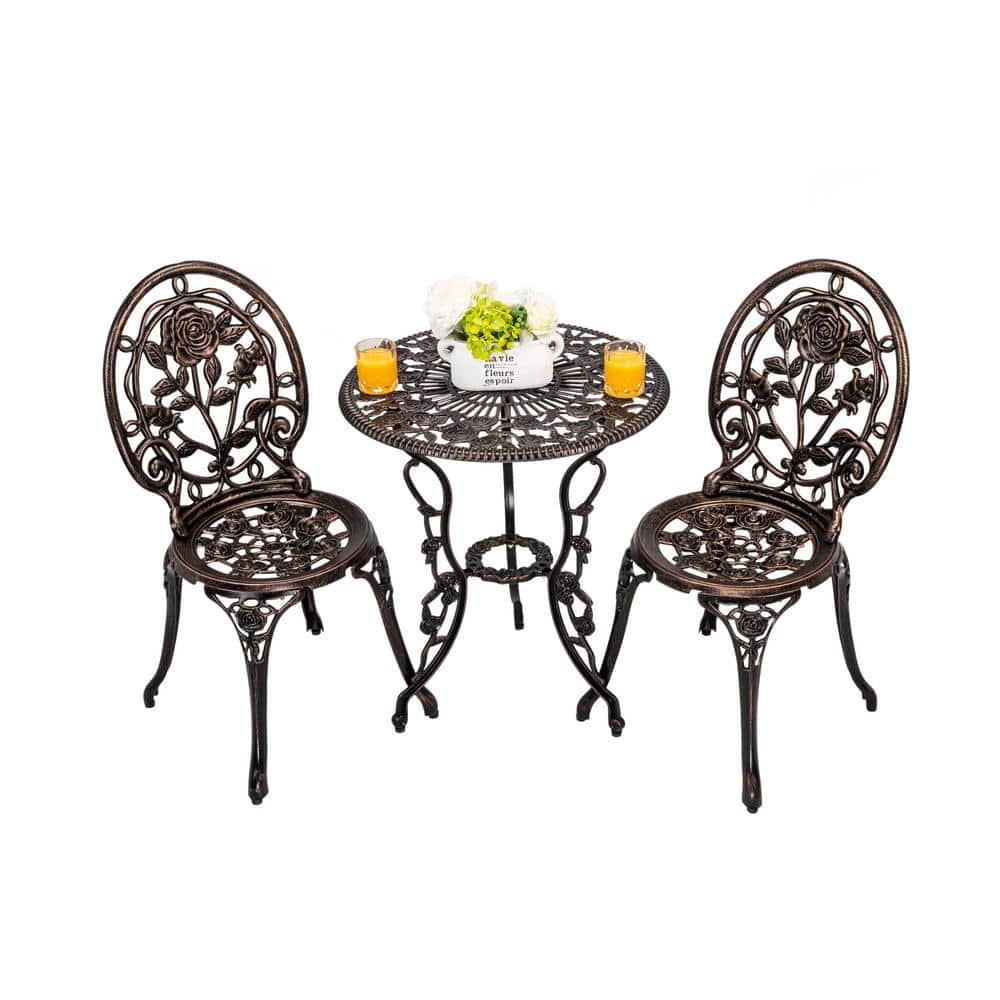 URTR Brown 3Piece Aluminum Round Bistro Table and Chair Indoor Outdoor
