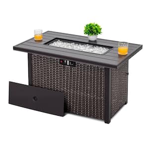43 in. Rectangle Brown Aluminum Propane Gas Wicker Fire Pit Table 50,000 BTU with Fire Glass Stone