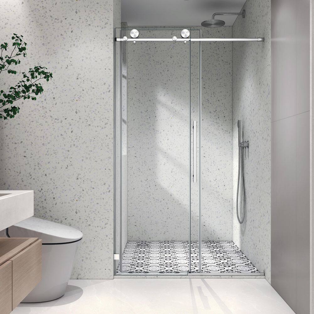 Vitrina 48 in. W x 76 in. H Sliding Frameless Shower Door in Brushed Nickel Finish with Clear Glass with Soft Closing price history on PriceWatchPro