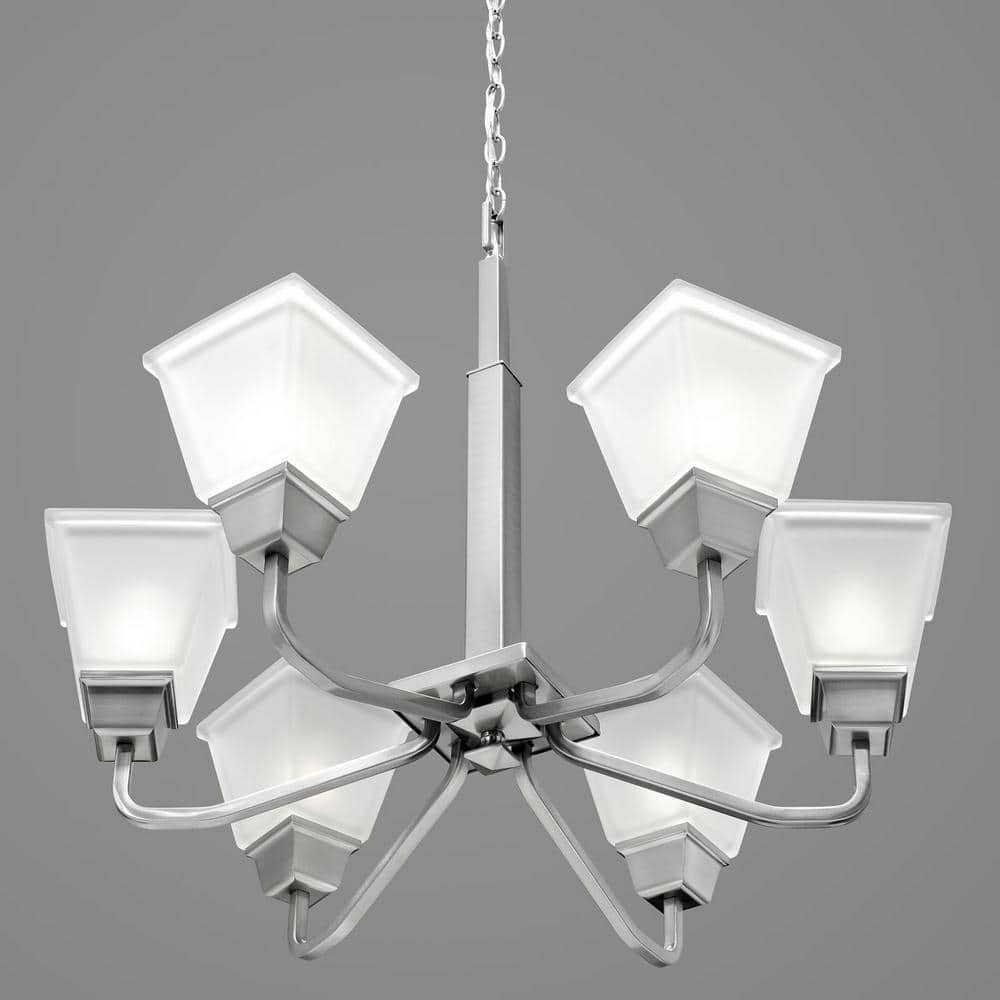 Clifton Heights Brushed Nickel 6-Light Chandelier with Etched Glass Shades