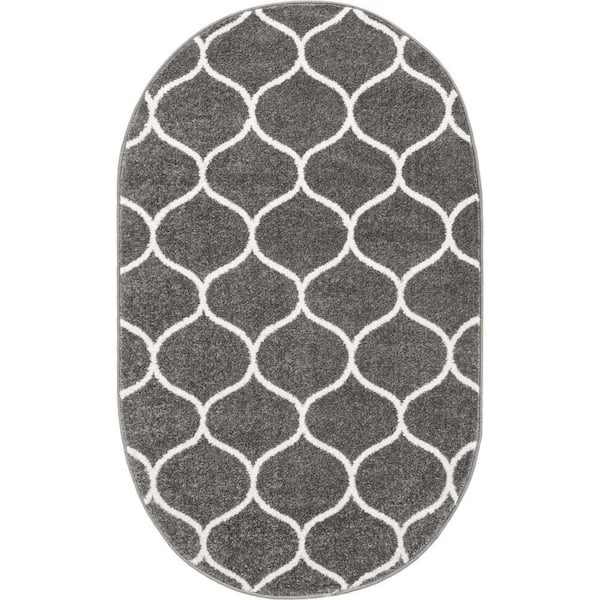 Trellis Frieze Rounded Dark Gray 3 ft. x 5 ft. Area Rug