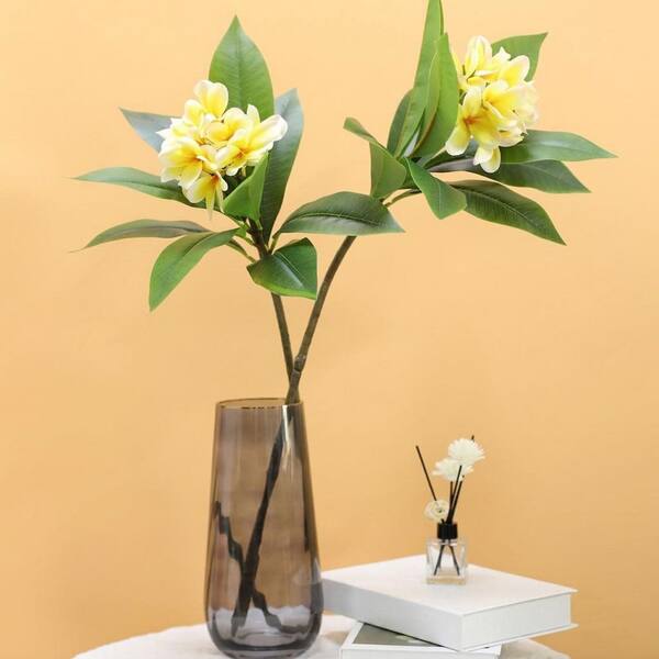 Afoxsos 2 in. Artificial Yellow Indoor/Outdoor Frangipani Plumeria Plant 2 pcs Real Touch Silk Flower Home Decor