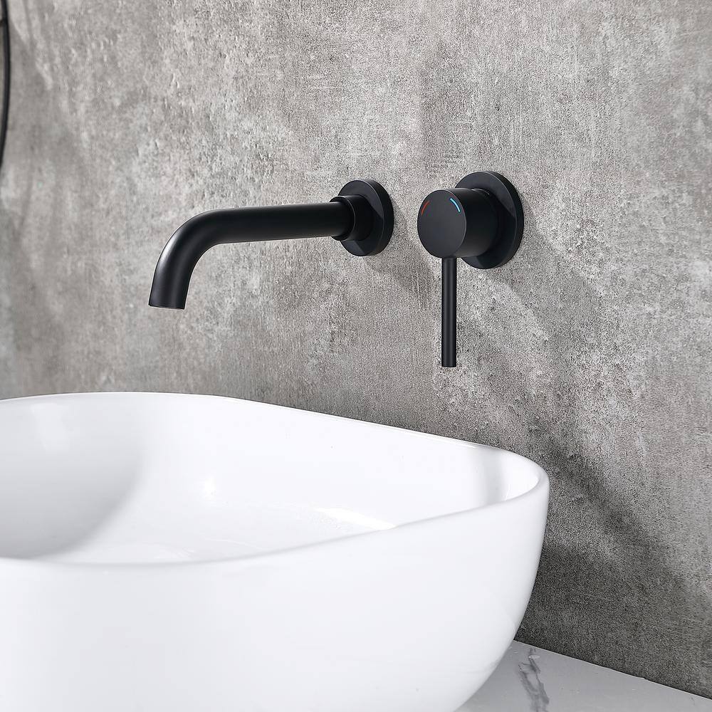 Matte Black Wall Mount Bathroom Faucet with Brass Valve