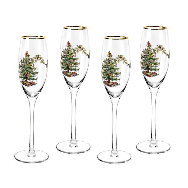 4-Piece Christmas Tree Glass Champagne Flute Set