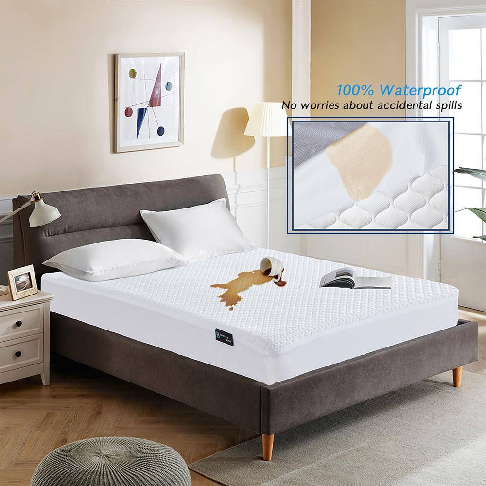Queen White Waterproof Fitted Mattress Protector