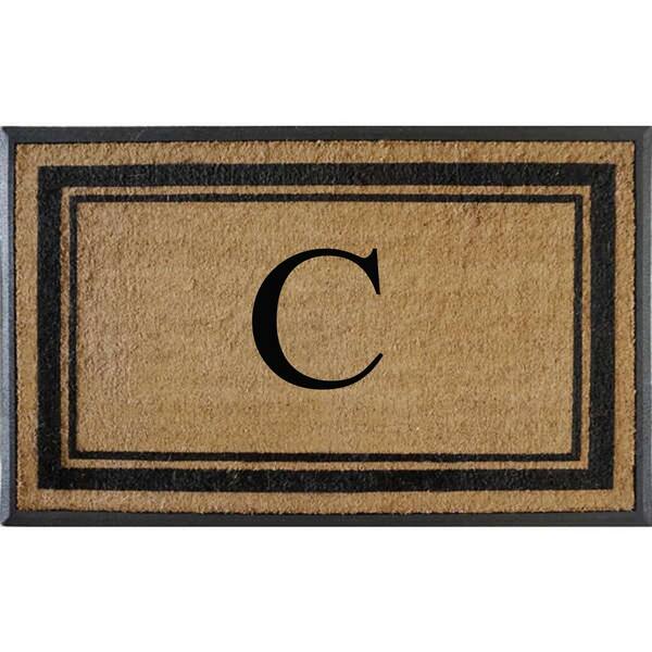 A1 Home Collections A1hc Markham Picture Frame Black/Beige 30 in. x 60 in. Coir and Rubber Flocked Large Outdoor Monogrammed G Door Mat