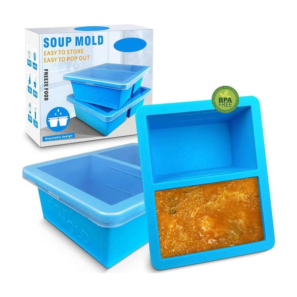 Extra-Large Silicone Freezing Tray Portion Cup Lid Gray Silicone Food Storage Container for Soup Broth Sauce Ice 2 Pack