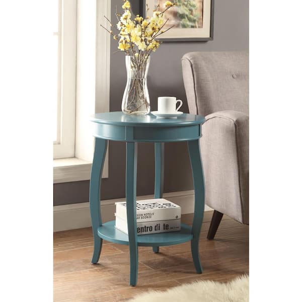 Jovrel Modern 18 in. Teal Finish Accent Side Table Round MDF End Table with Shelf