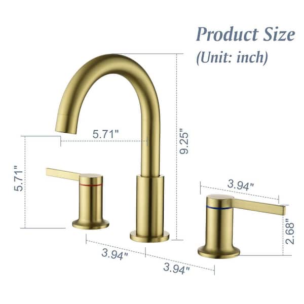 UKISHIRO Viki 8 in. Widespread 2-Handle Bathroom Faucet in Spot Defense  Brushed Gold SMDJEN512016 - The Home Depot