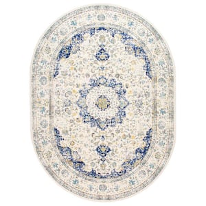 Persian Tabriz Blue Oval 7x9 ft Wool Carpet 29125