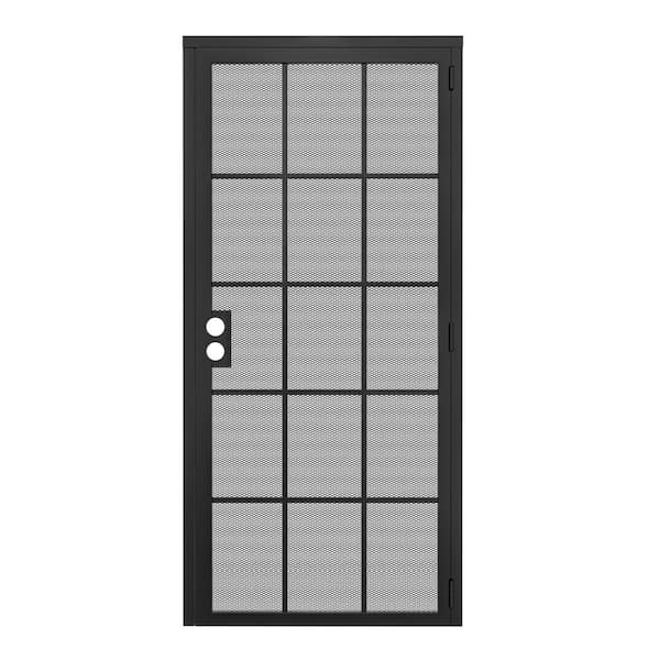 36 in. x 80 in. Universal/Reversible Hinging 15-Grid Black Surface Mount Steel Security Door w/Expanded Metal Screen