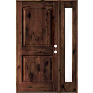 44 in. x 80 in. Alder 2-Panel Left-Hand/Inswing Clear Glass Red Mahogany Stain Wood Prehung Front Door with Sidelite