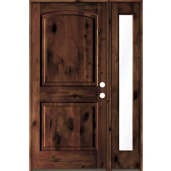 Krosswood Doors 50 in. x 80 in. Alder 2-Panel Left-Hand/Inswing Clear Glass Red Mahogany Stain Wood Prehung Front Door with Sidelite