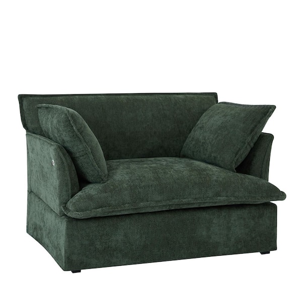 Green 47 in. Chenille Arm Chair with Dual-Port Charging and 2 Oversized Pillows