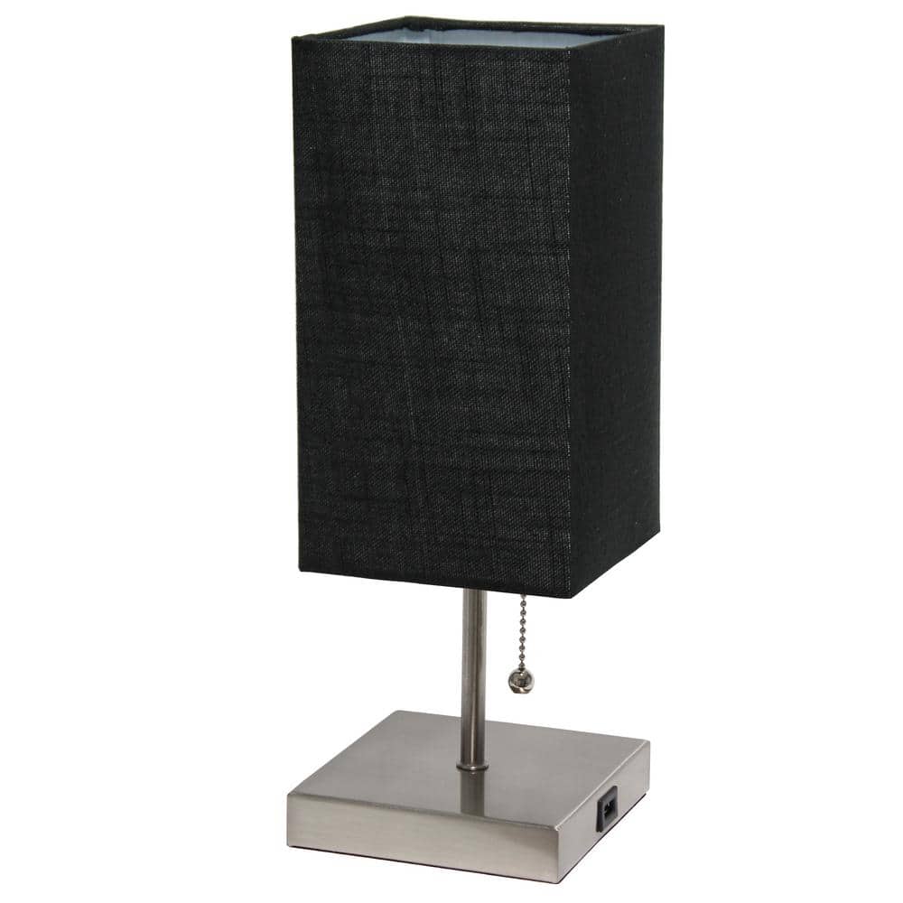 Petite Black Fabric Shade Table Lamp with USB Charging Port