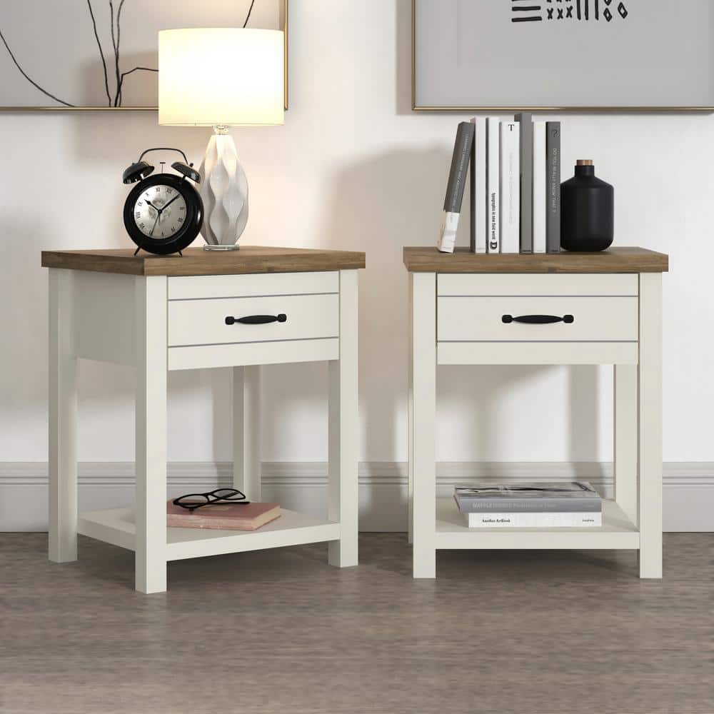 Hillsdale Milligan Wood Nightstand with 1 Drawer and Shelf Set of 2 Ivory