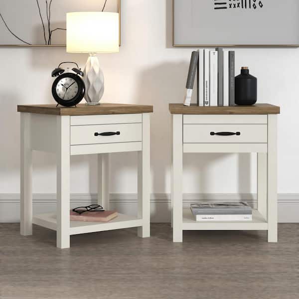 Hillsdale Furniture Milligan Ivory Wood Nightstand with 1 Drawer and Shelf, Set of 2