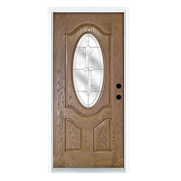 MP Doors 36 in. x 80 in. Flores Medium Oak Left-Hand Inswing 3/4 Oval Lite Decorative Fiberglass Prehung Front Door