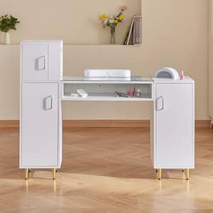 SKYSHALO Manicure Table, 17.72 in. Rectangular, White Particle